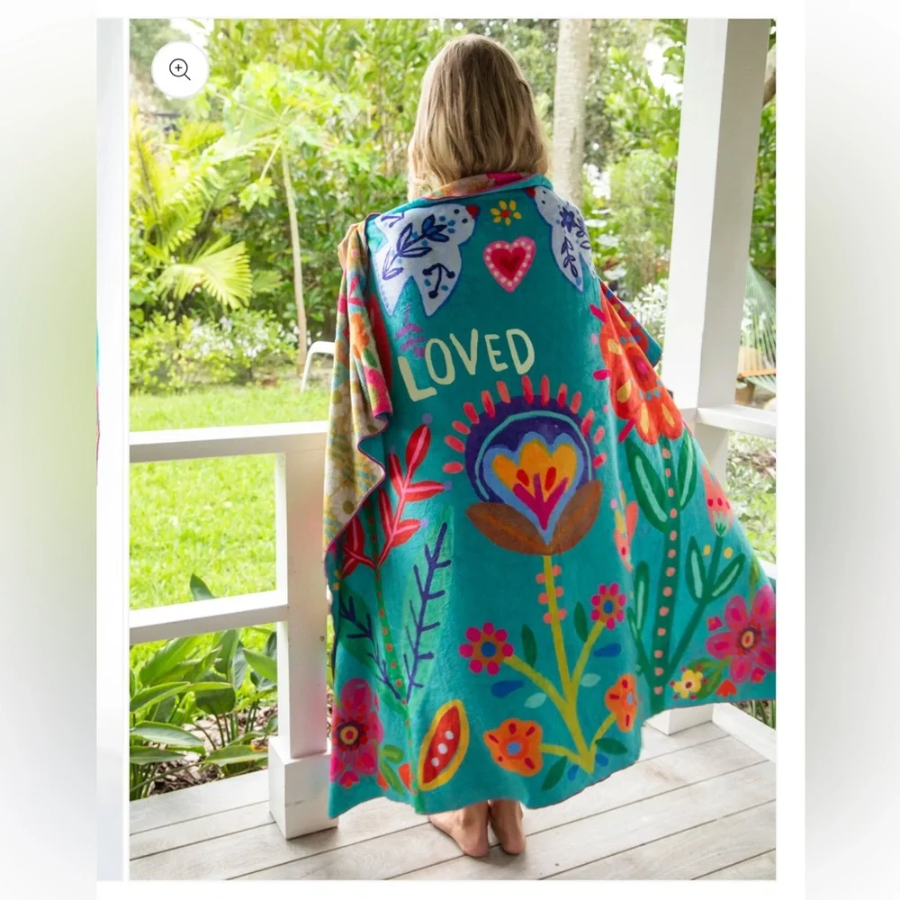 NATURAL LIFE Double Sided Cozy Throw Blanket - Teal Floral Throw Boho 50 x 60